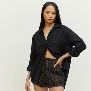 Reformation S Nashville Linen Shorts 0005 black brown small pattern pockets